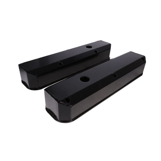 Mopar Small Block Long Bolt Fabricated Aluminum Valve Covers with Breather Holes - Black