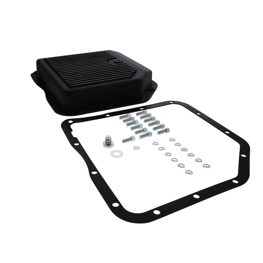 GM TH350 Finned Aluminum Transmission Pan, Stock Depth - Black