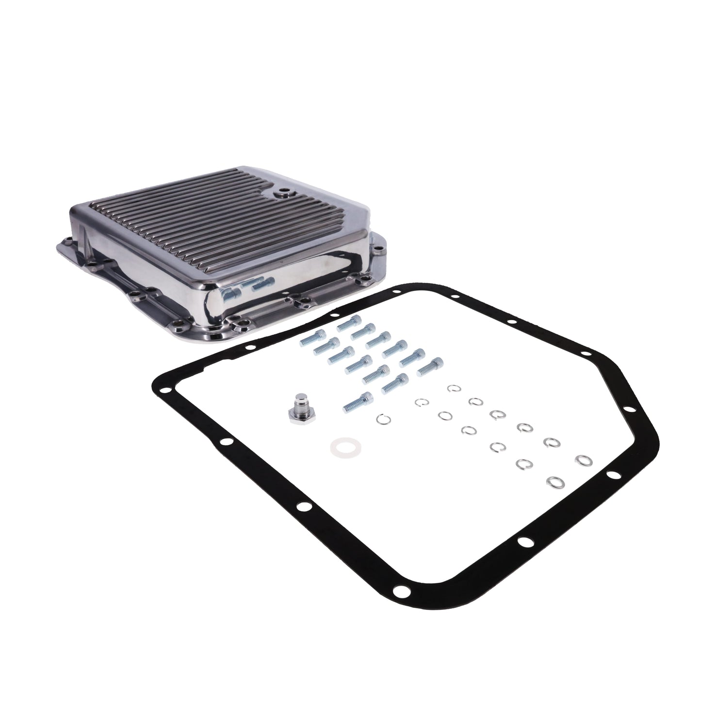GM TH350 Finned Aluminum Transmission Pan, Stock Depth - Polished