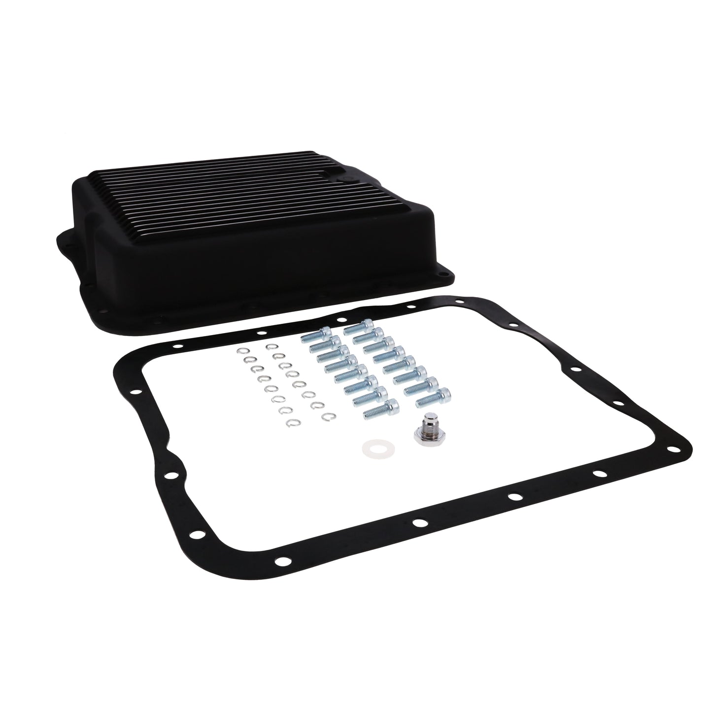 GM 700R4, 4L60, 4L60E, Finned Aluminum Transmission Pan, Stock Depth - Black