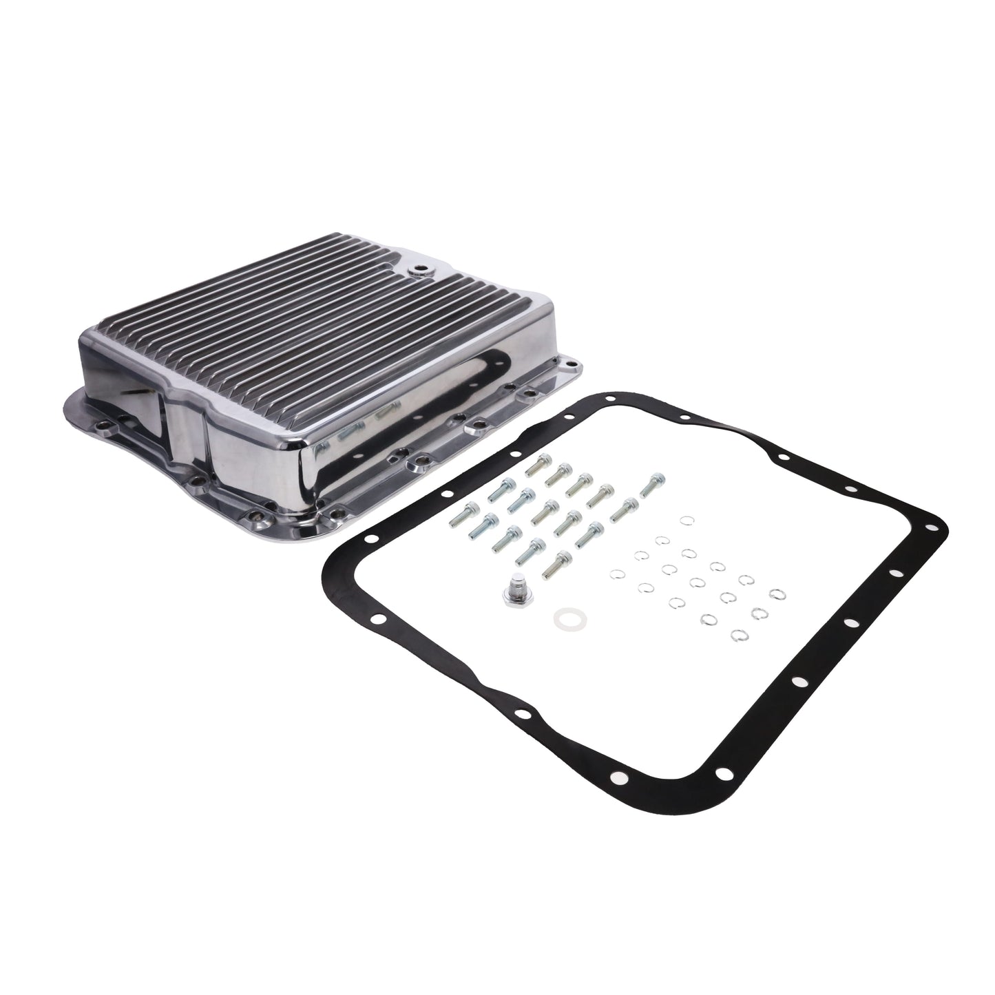 GM 700R4, 4L60, 4L60E, Finned Aluminum Transmission Pan, Stock Depth - Polished