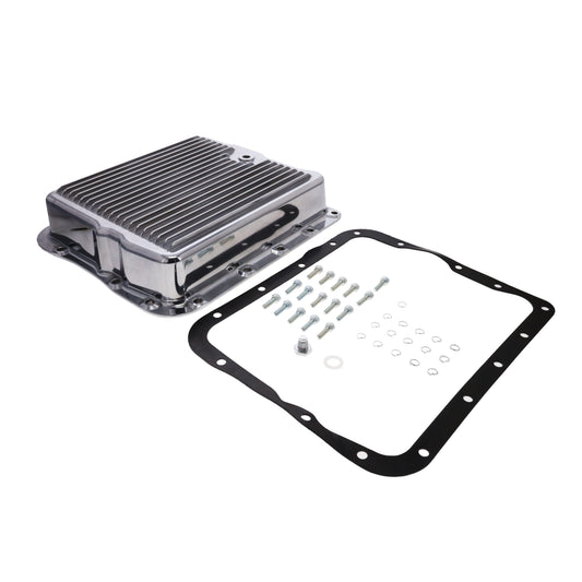 GM 700R4, 4L60, 4L60E, Finned Aluminum Transmission Pan, Stock Depth - Polished