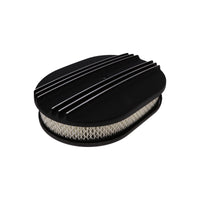 12" X 2" Center Finned Oval Aluminum Air Cleaner Kit, Paper Filter - Black