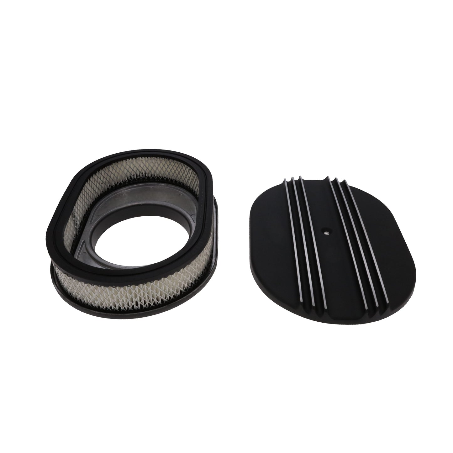 12" X 2" Center Finned Oval Aluminum Air Cleaner Kit, Paper Filter - Black
