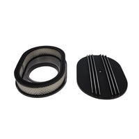 12" X 2" Center Finned Oval Aluminum Air Cleaner Kit, Paper Filter - Black