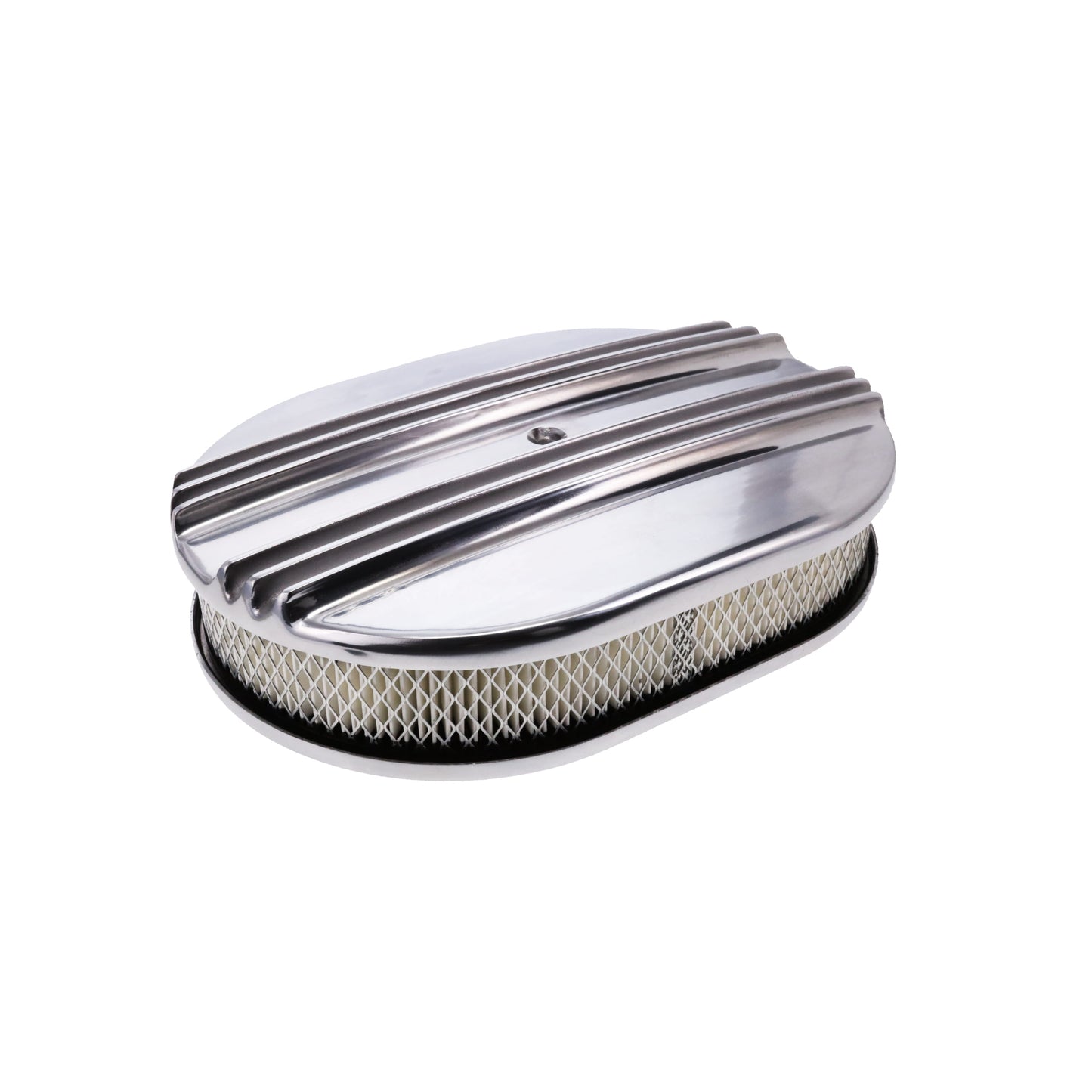 12" X 2" Center Finned Oval Aluminum Air Cleaner Kit, Paper Filter - Polished
