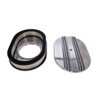 12" X 2" Center Finned Oval Aluminum Air Cleaner Kit, Paper Filter - Polished