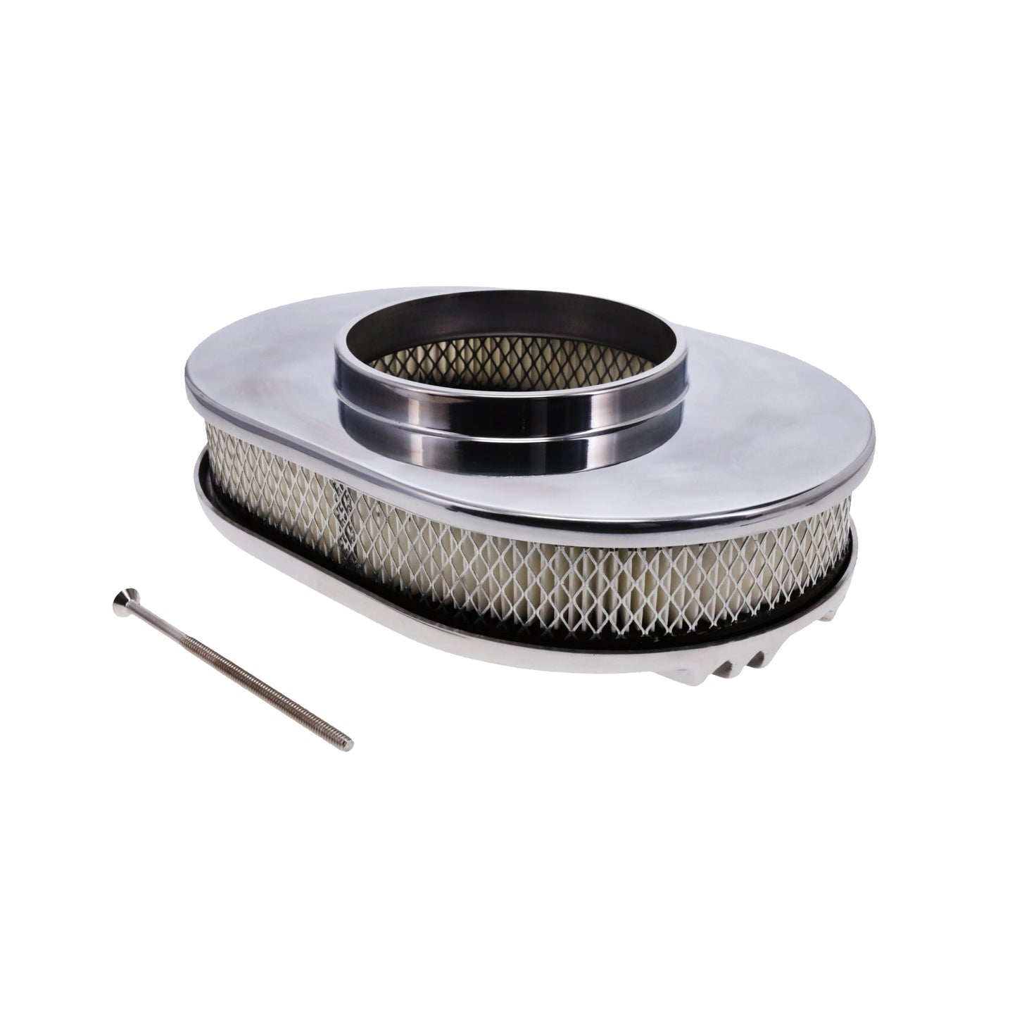 12" X 2" Center Finned Oval Aluminum Air Cleaner Kit, Paper Filter - Polished
