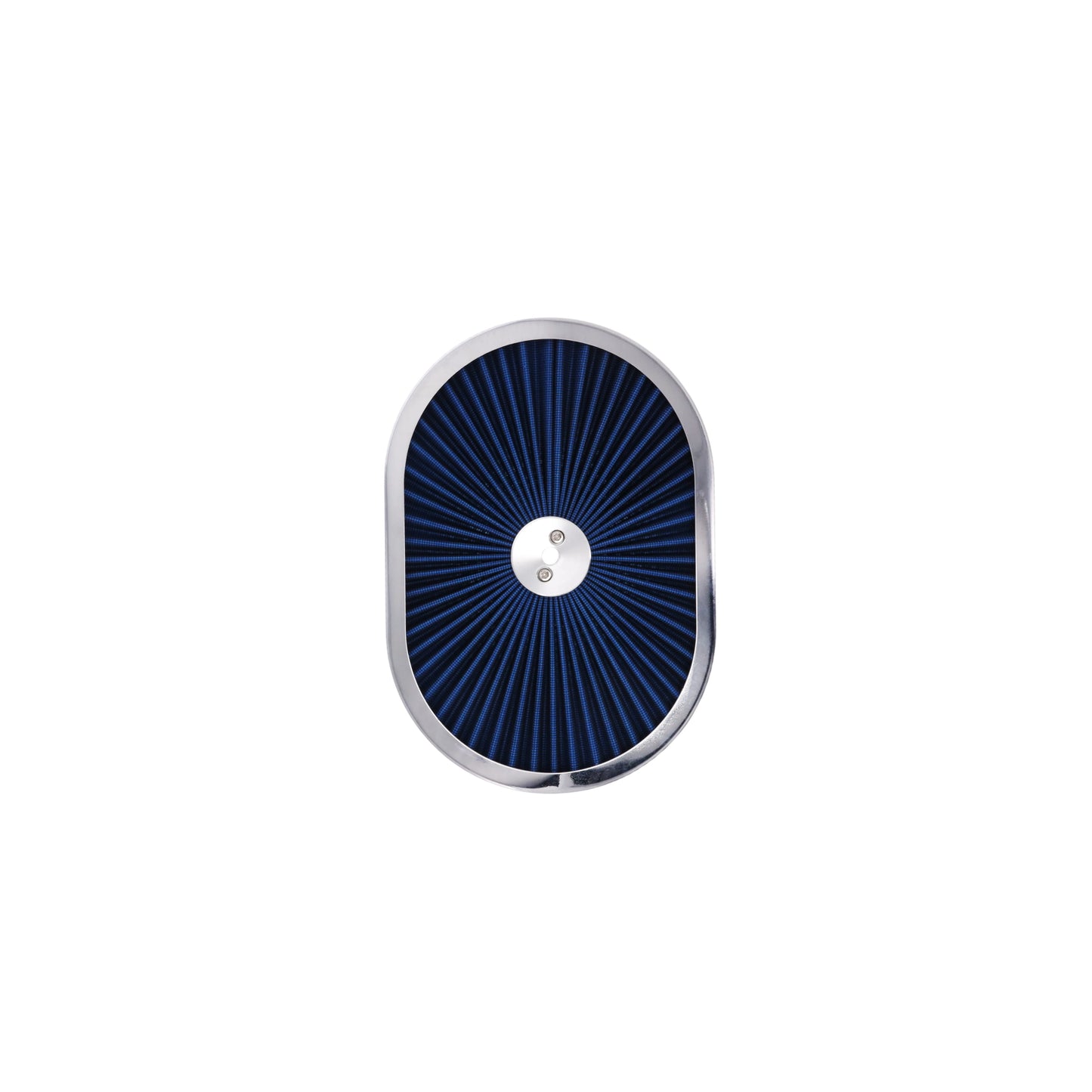 12" X 2" Oval Steel Air Cleaner Kit, Blue Washable Filter, Flat Base - Chrome