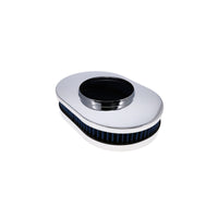 12" X 2" Oval Steel Air Cleaner Kit, Blue Washable Filter, Flat Base - Chrome
