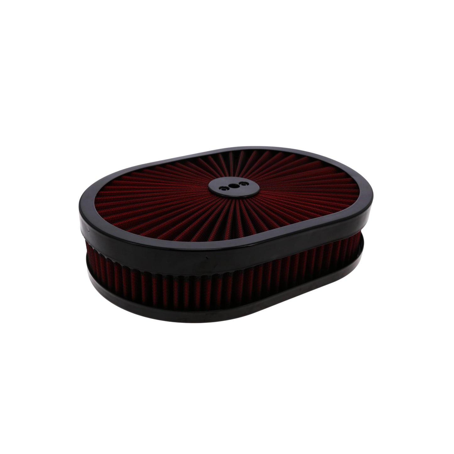12" X 2" Oval Steel Air Cleaner Kit, Red Washable Filter, Flat Base - Black