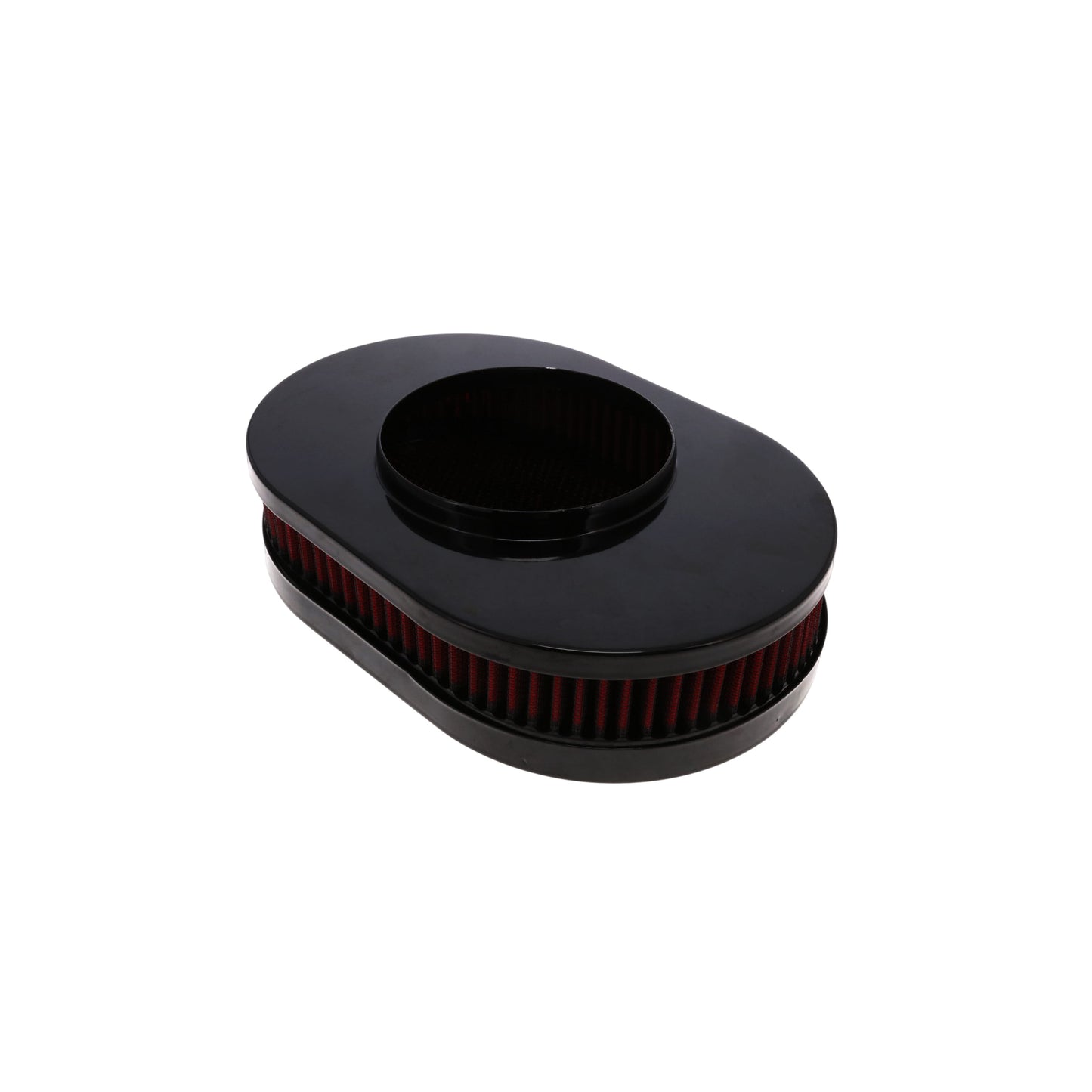 12" X 2" Oval Steel Air Cleaner Kit, Red Washable Filter, Flat Base - Black