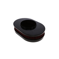 12" X 2" Oval Steel Air Cleaner Kit, Red Washable Filter, Flat Base - Black