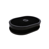 12" X 2" Oval Steel Air Cleaner Kit, Black Washable Filter, Flat Base - Black