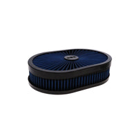 12" X 2" Oval Steel Air Cleaner Kit, Blue Washable Filter, Flat Base - Black