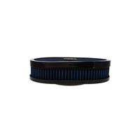12" X 2" Oval Steel Air Cleaner Kit, Blue Washable Filter, Flat Base - Black