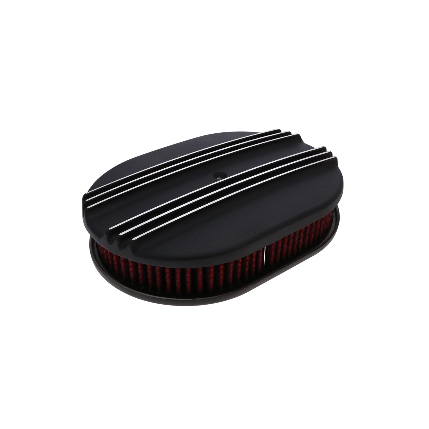 12" X 2" Center Finned Oval Aluminum Air Cleaner Kit, Red Washable Filter - Black