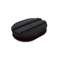 12" X 2" Center Finned Oval Aluminum Air Cleaner Kit, Red Washable Filter - Black