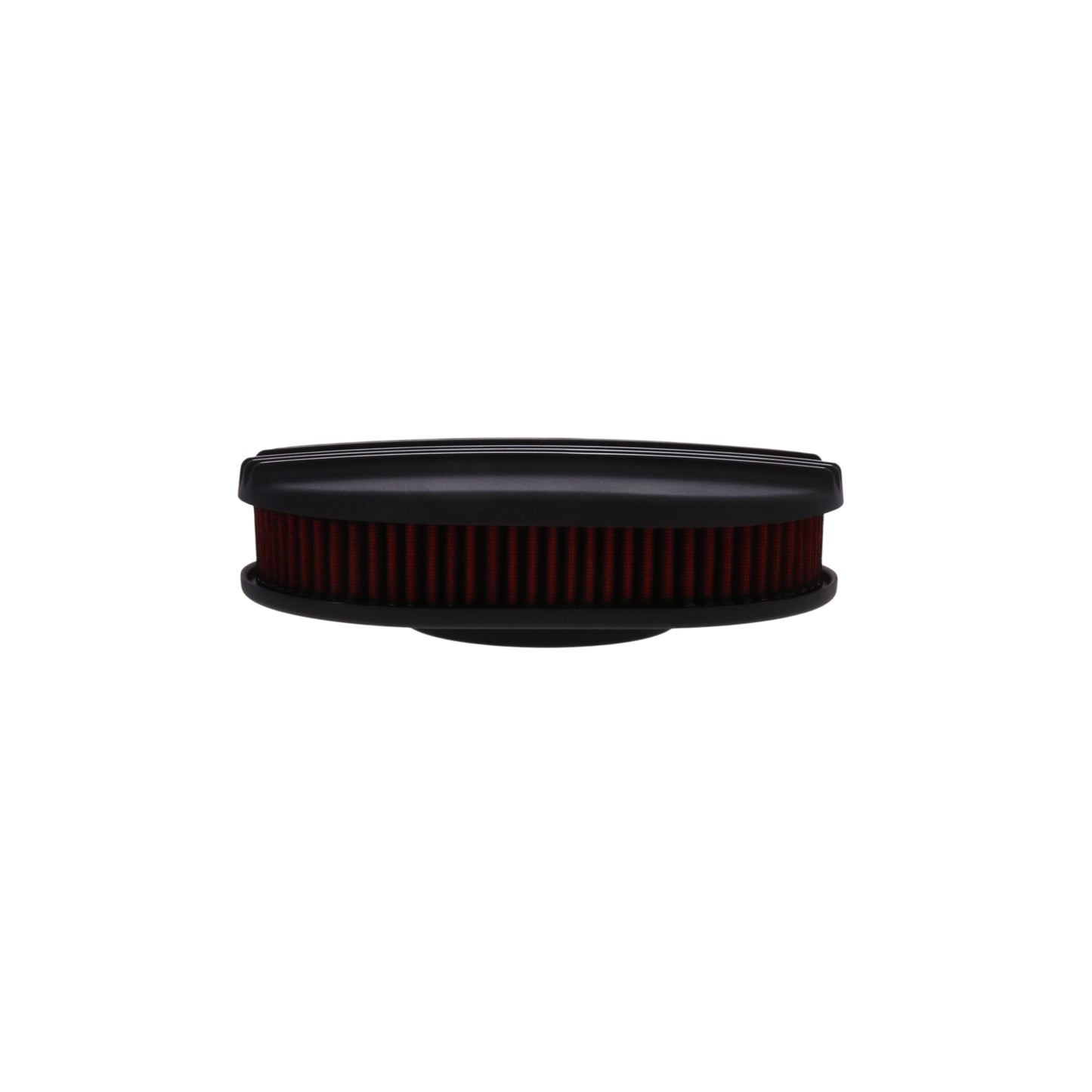 12" X 2" Center Finned Oval Aluminum Air Cleaner Kit, Red Washable Filter - Black