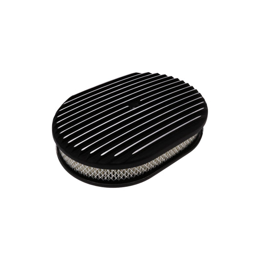 12″ X 2″ Full Finned Oval Aluminum Air Cleaner Kit, Paper Filter, Flat Base, Black