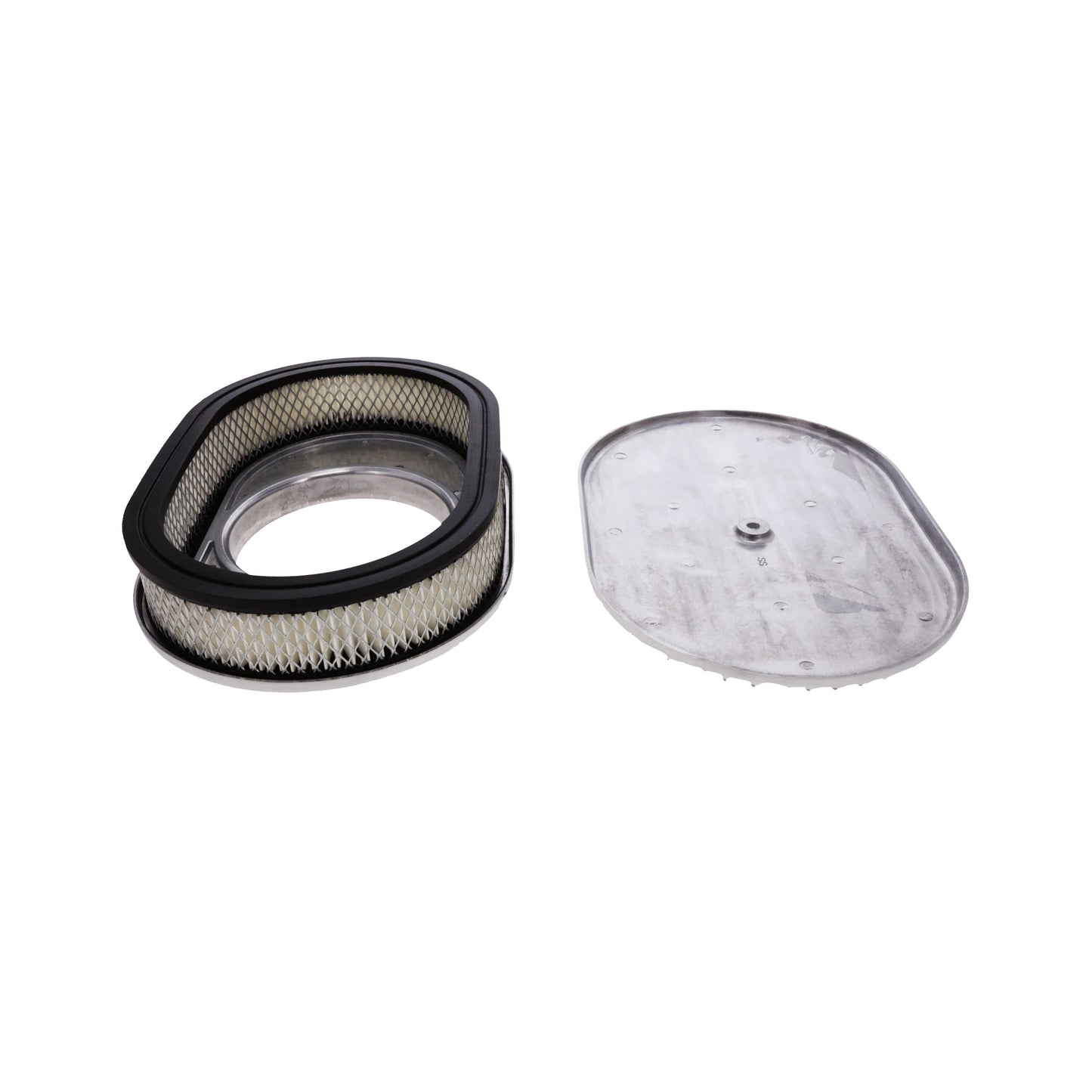 12″ X 2″ Full Finned Oval Aluminum Air Cleaner Kit, Paper Filter, Flat Base - Polished