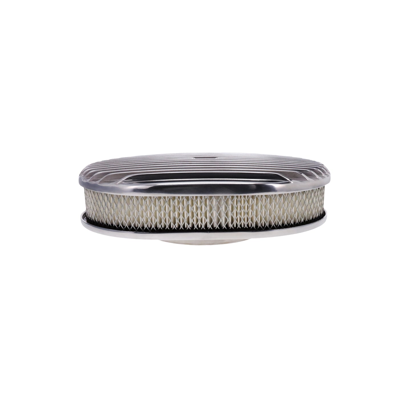 12″ X 2″ Full Finned Oval Aluminum Air Cleaner Kit, Paper Filter, Flat Base - Polished