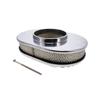 12″ X 2″ Full Finned Oval Aluminum Air Cleaner Kit, Paper Filter, Flat Base - Polished