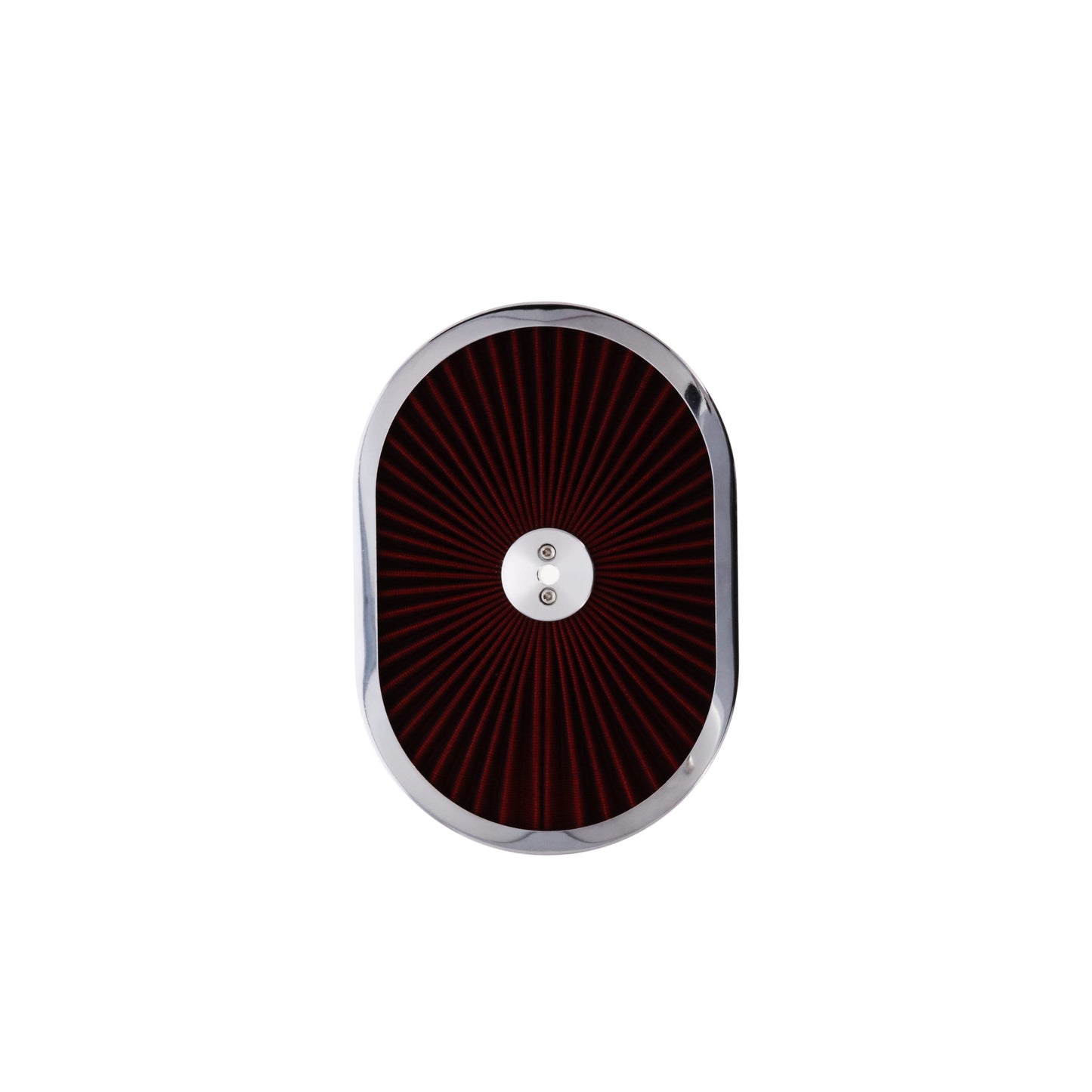 12" X 2" Oval Steel Air Cleaner Kit, Red Washable Filter, Flat Base - Chrome