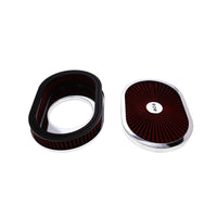 12" X 2" Oval Steel Air Cleaner Kit, Red Washable Filter, Flat Base - Chrome