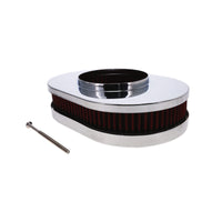 12" X 2" Oval Steel Air Cleaner Kit, Red Washable Filter, Flat Base - Chrome