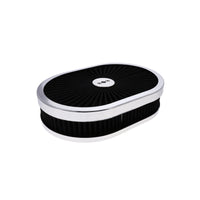 12" X 2" Oval Steel Air Cleaner Kit, Black Washable Filter, Flat Base - Chrome