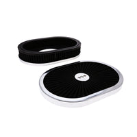 12" X 2" Oval Steel Air Cleaner Kit, Black Washable Filter, Flat Base - Chrome