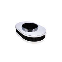 12" X 2" Oval Steel Air Cleaner Kit, Black Washable Filter, Flat Base - Chrome