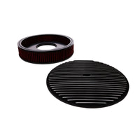 14" X 3" Full Finned Round Aluminum Air Cleaner Kit, Red Washable Filter, Recessed Base, Black