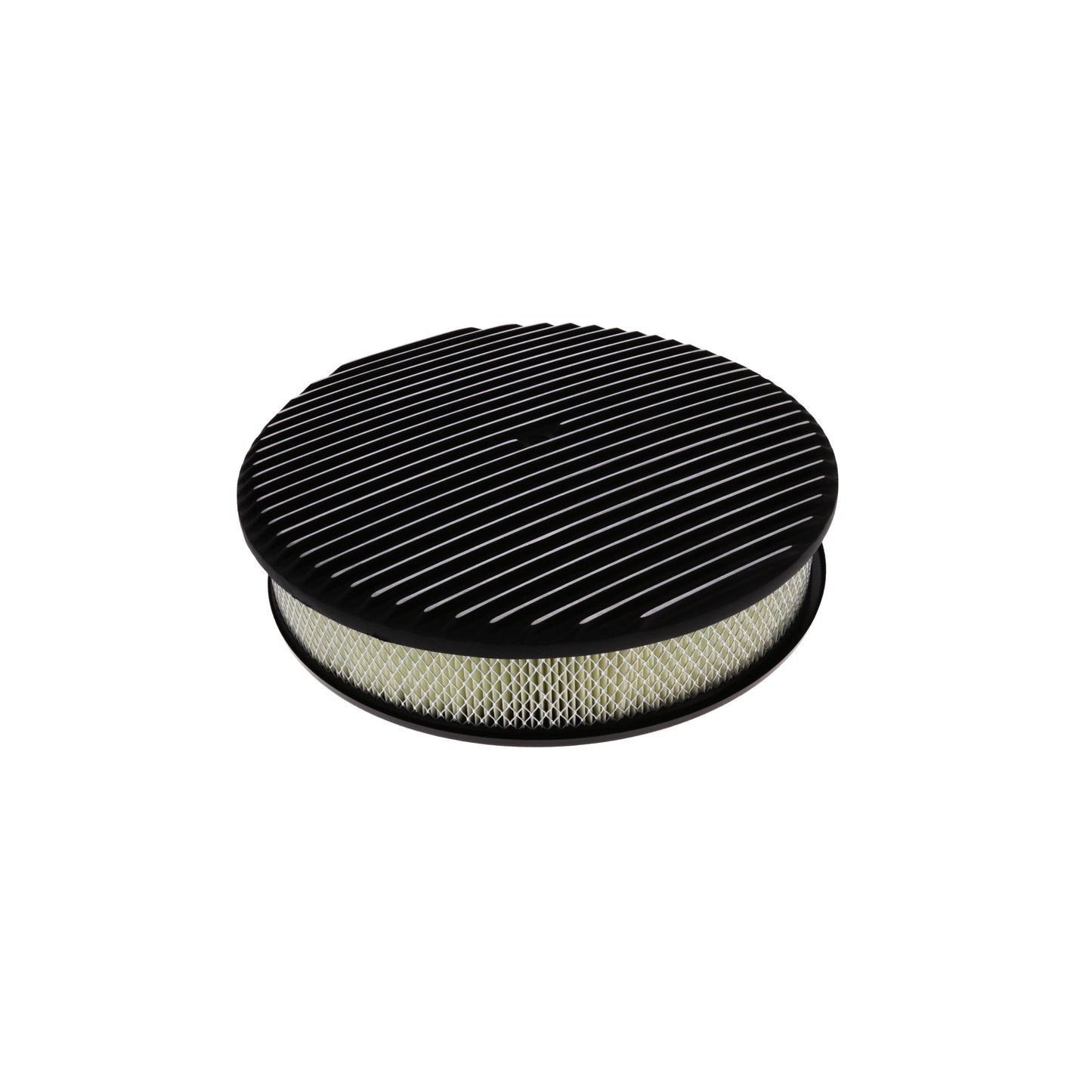 14" X 3" Full Finned Round Aluminum Air Cleaner Kit, Paper Filter, Flat Base - Black