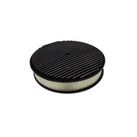 14" X 3" Full Finned Round Aluminum Air Cleaner Kit, Paper Filter, Flat Base - Black
