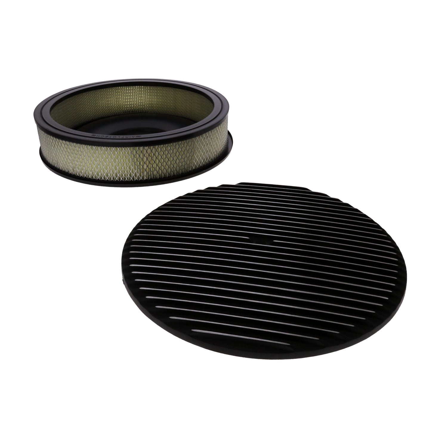 14" X 3" Full Finned Round Aluminum Air Cleaner Kit, Paper Filter, Flat Base - Black