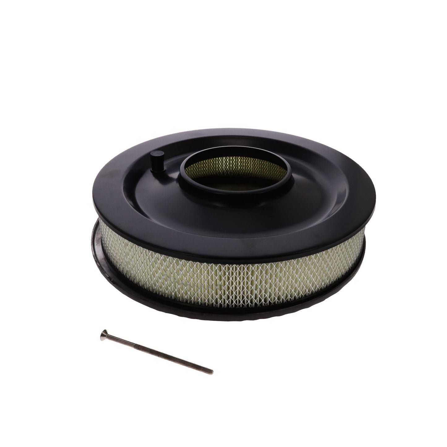14" X 3" Full Finned Round Aluminum Air Cleaner Kit, Paper Filter, Flat Base - Black