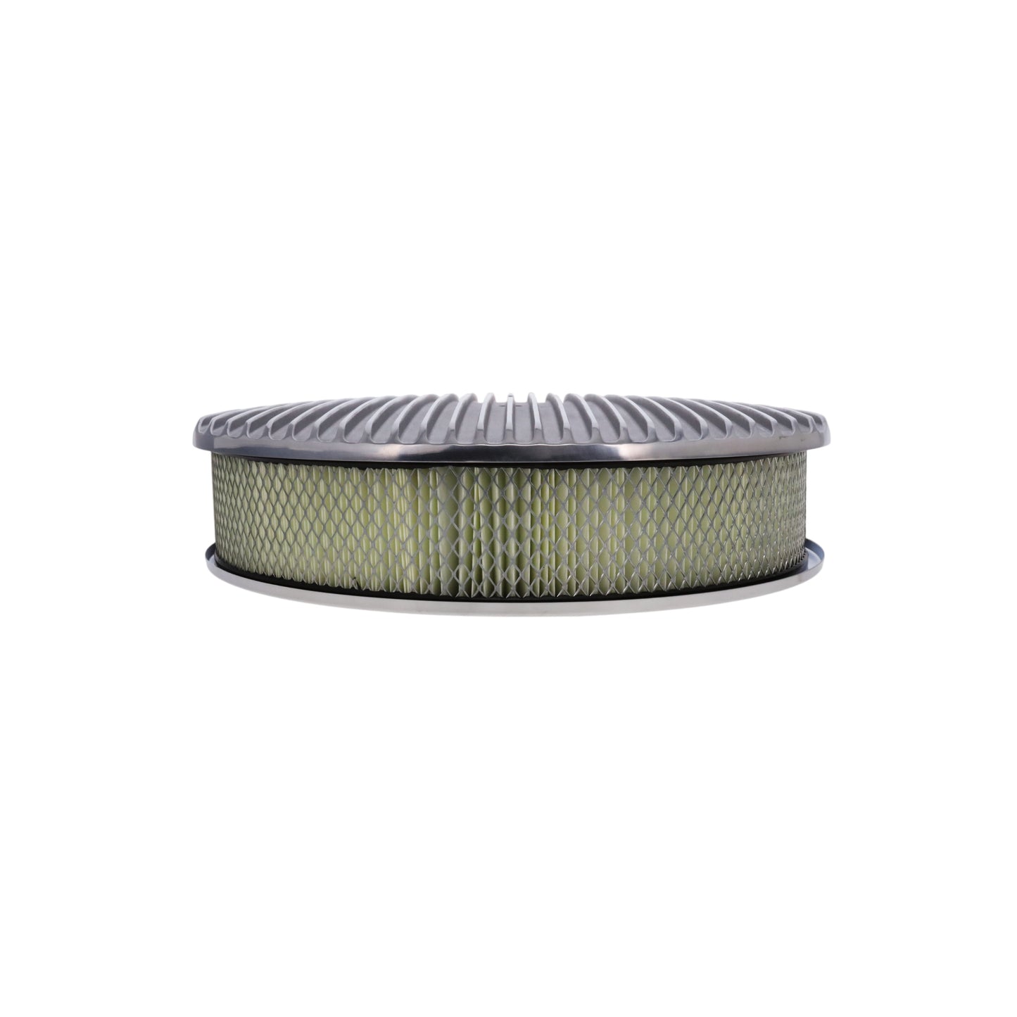 14" X 3" Full Finned Round Aluminum Air Cleaner Kit, Paper Filter, Flat Base - Polished