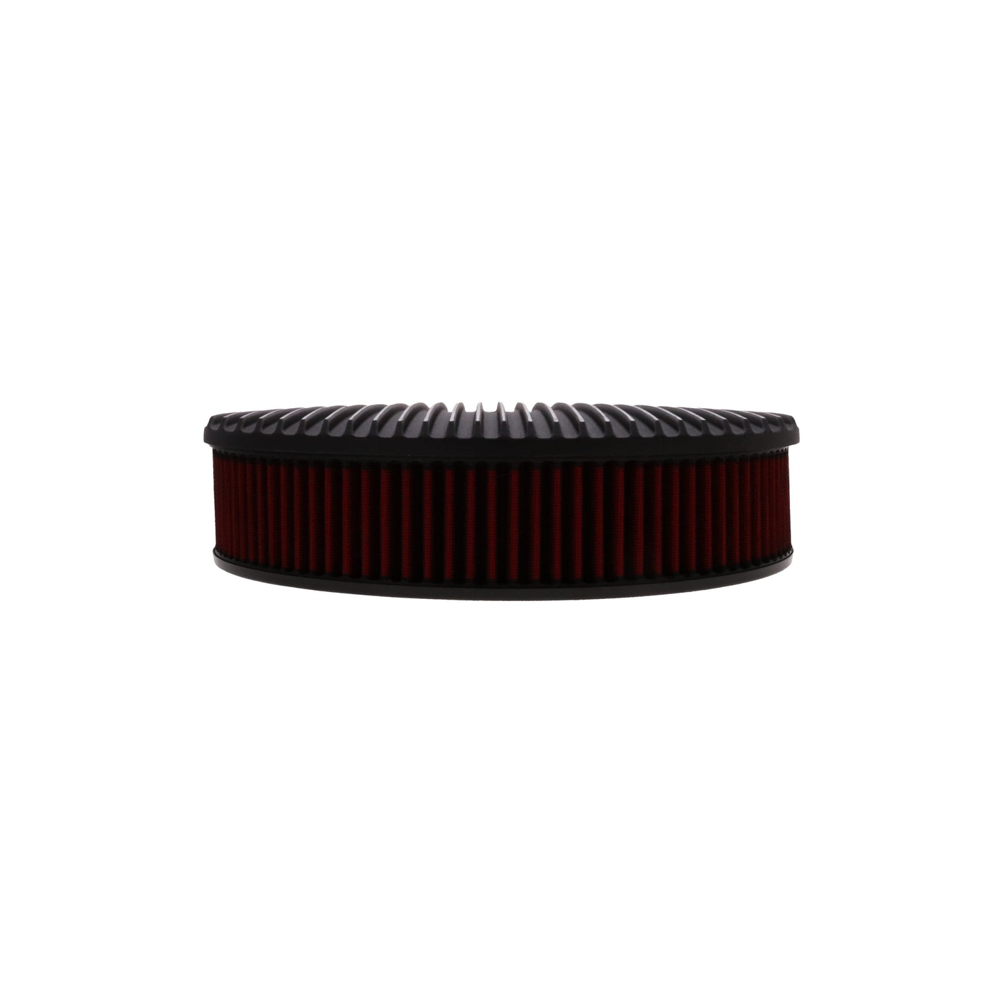 14" X 3" Full Finned Round Aluminum Air Cleaner Kit, Red Washable Filter, Flat Base - Black