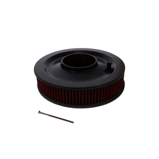 14" X 3" Full Finned Round Aluminum Air Cleaner Kit, Red Washable Filter, Flat Base - Black