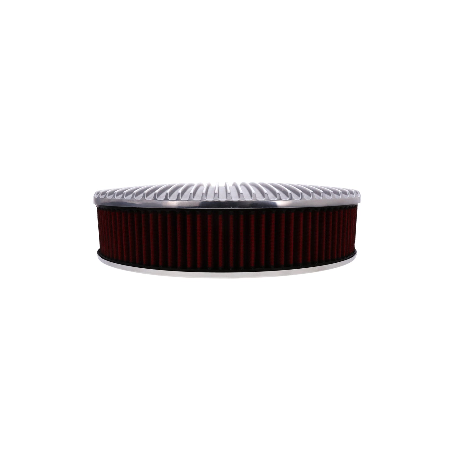 14" X 3" Full Finned Round Aluminum Air Cleaner Kit, Red Washable Filter, Flat Base - Polished