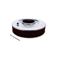 14" X 3" Full Finned Round Aluminum Air Cleaner Kit, Red Washable Filter, Flat Base - Polished