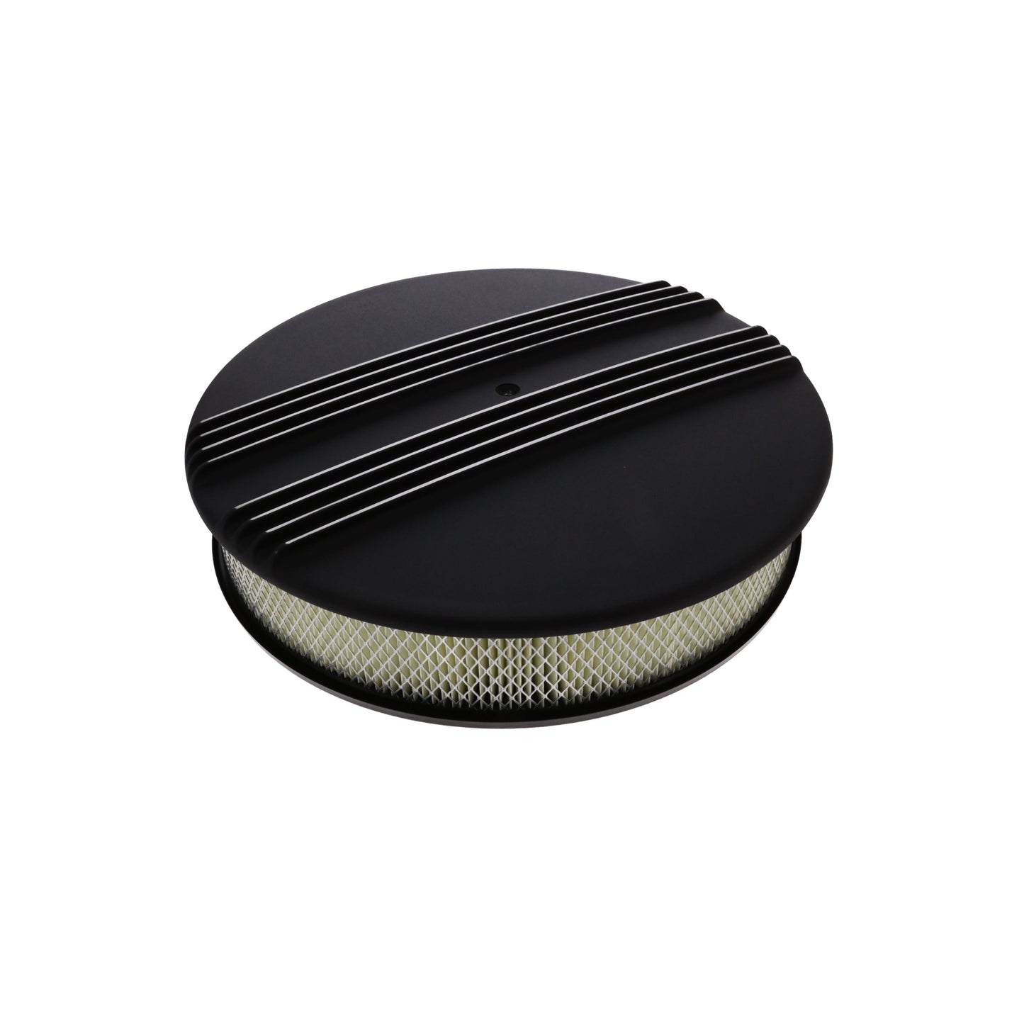 14" X 3" Center Finned Round Aluminum Air Cleaner Kit, Paper Filter, Flat Base - Black