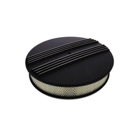 14" X 3" Center Finned Round Aluminum Air Cleaner Kit, Paper Filter, Flat Base - Black