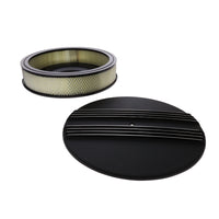 14" X 3" Center Finned Round Aluminum Air Cleaner Kit, Paper Filter, Flat Base - Black