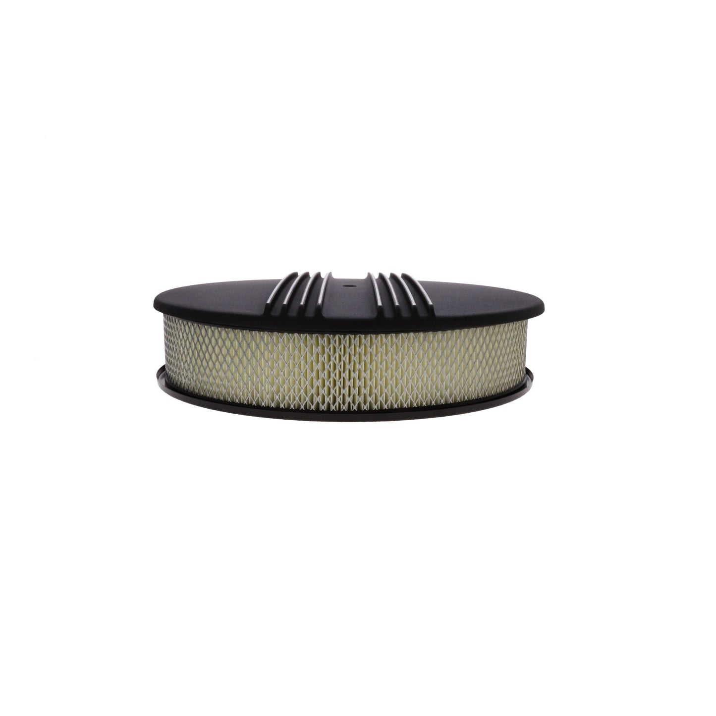 14" X 3" Center Finned Round Aluminum Air Cleaner Kit, Paper Filter, Flat Base - Black