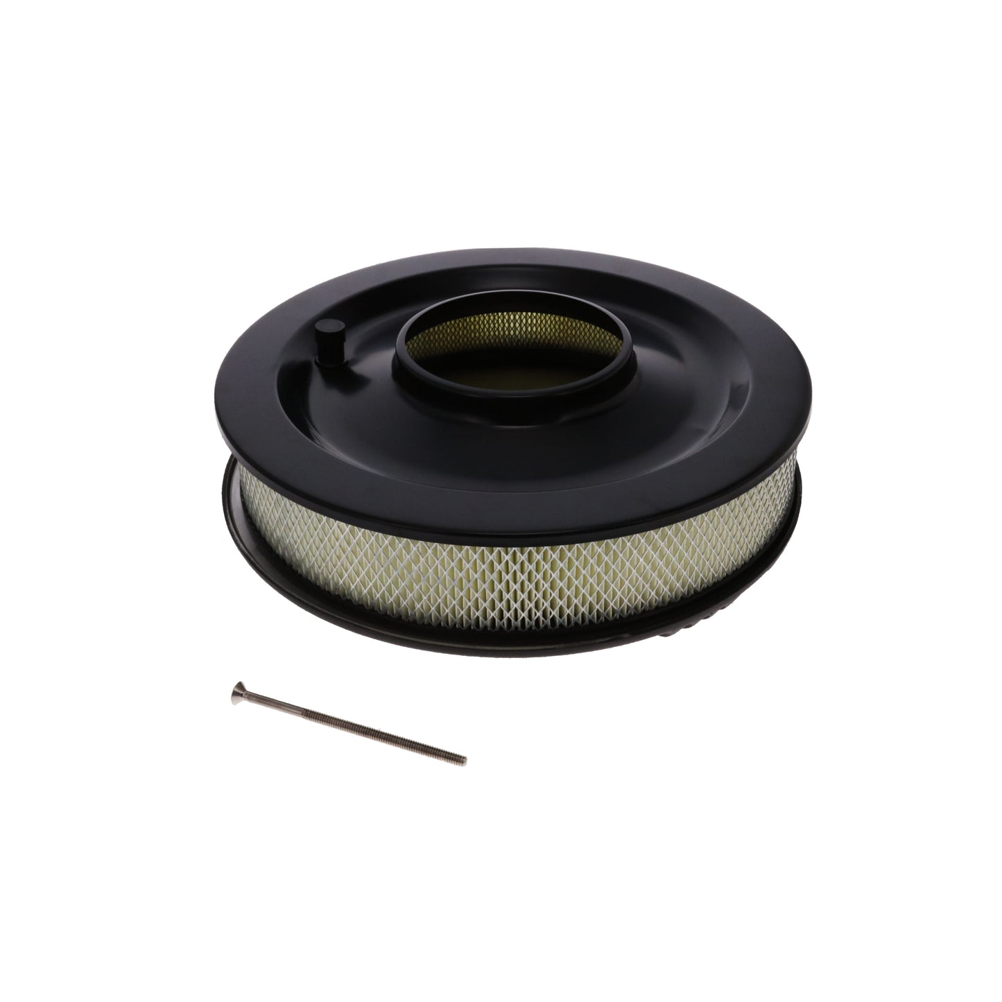 14" X 3" Center Finned Round Aluminum Air Cleaner Kit, Paper Filter, Flat Base - Black
