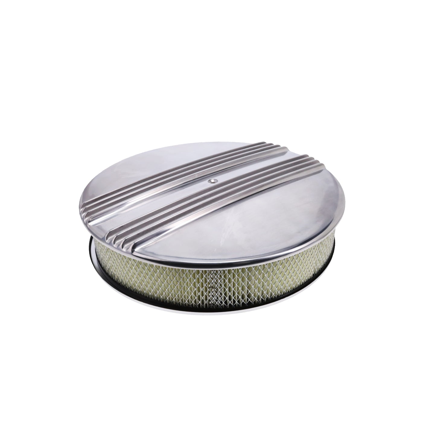 14" X 3" Center Finned Round Aluminum Air Cleaner Kit, Paper Filter, Flat Base - Polished
