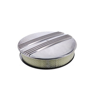 14" X 3" Center Finned Round Aluminum Air Cleaner Kit, Paper Filter, Flat Base - Polished